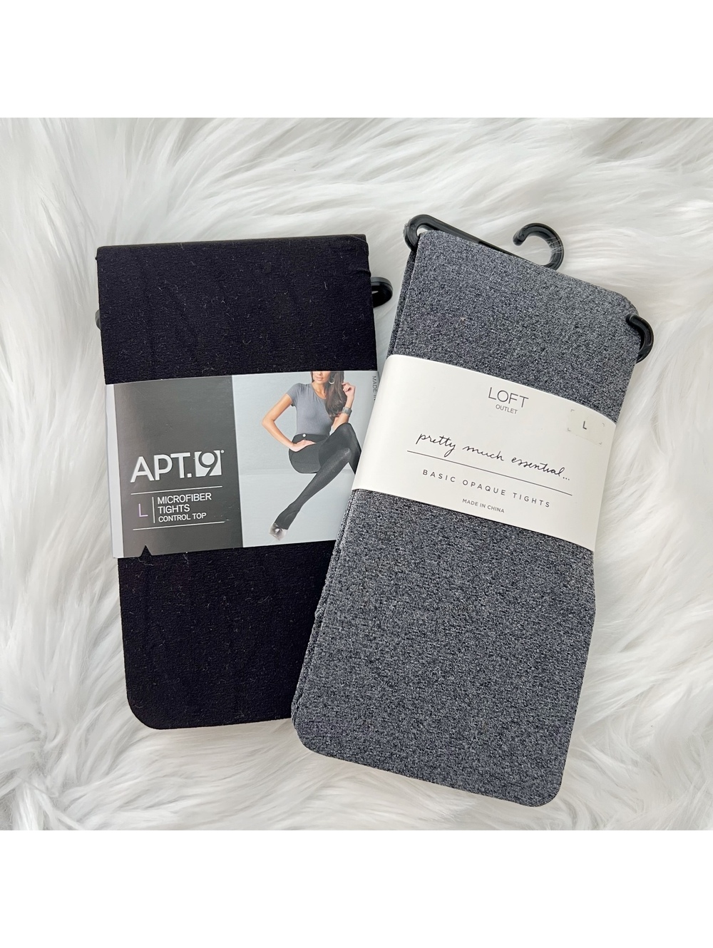 NWT Lot 2 LOFT Outlet Apt 9 Tights Women L Gray Black Opaque Control Top